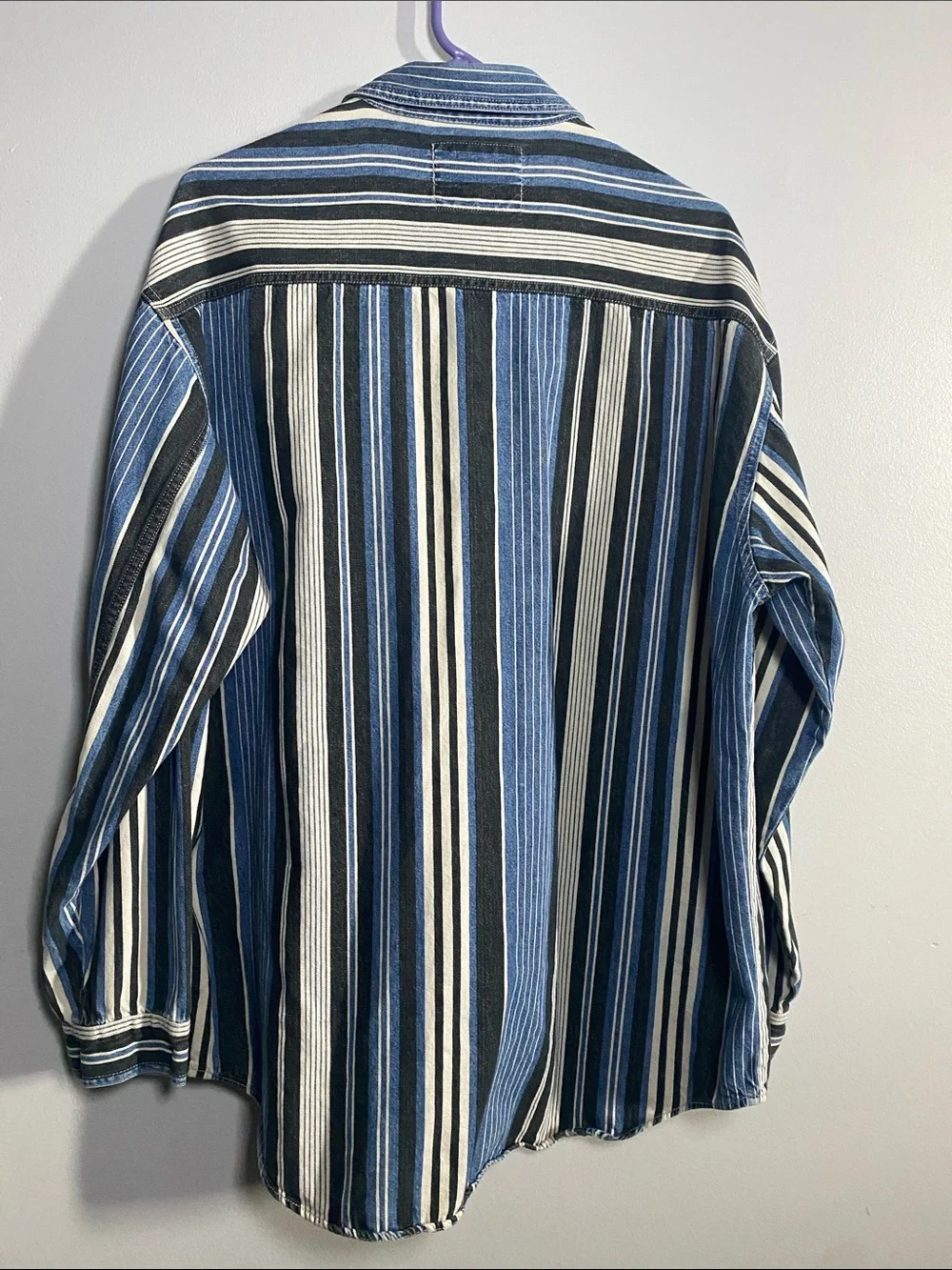 Vintage Levi's Long Sleeve Western Denim Button Up Shirt Men Large Stripe Cotton